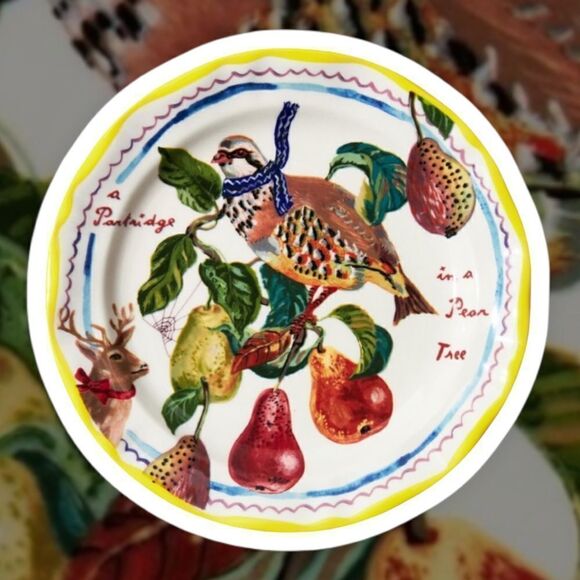 Anthropologie Nathalie Lete Dessert Plate A Partridge in a Pear Tree NEW - Picture 3 of 7